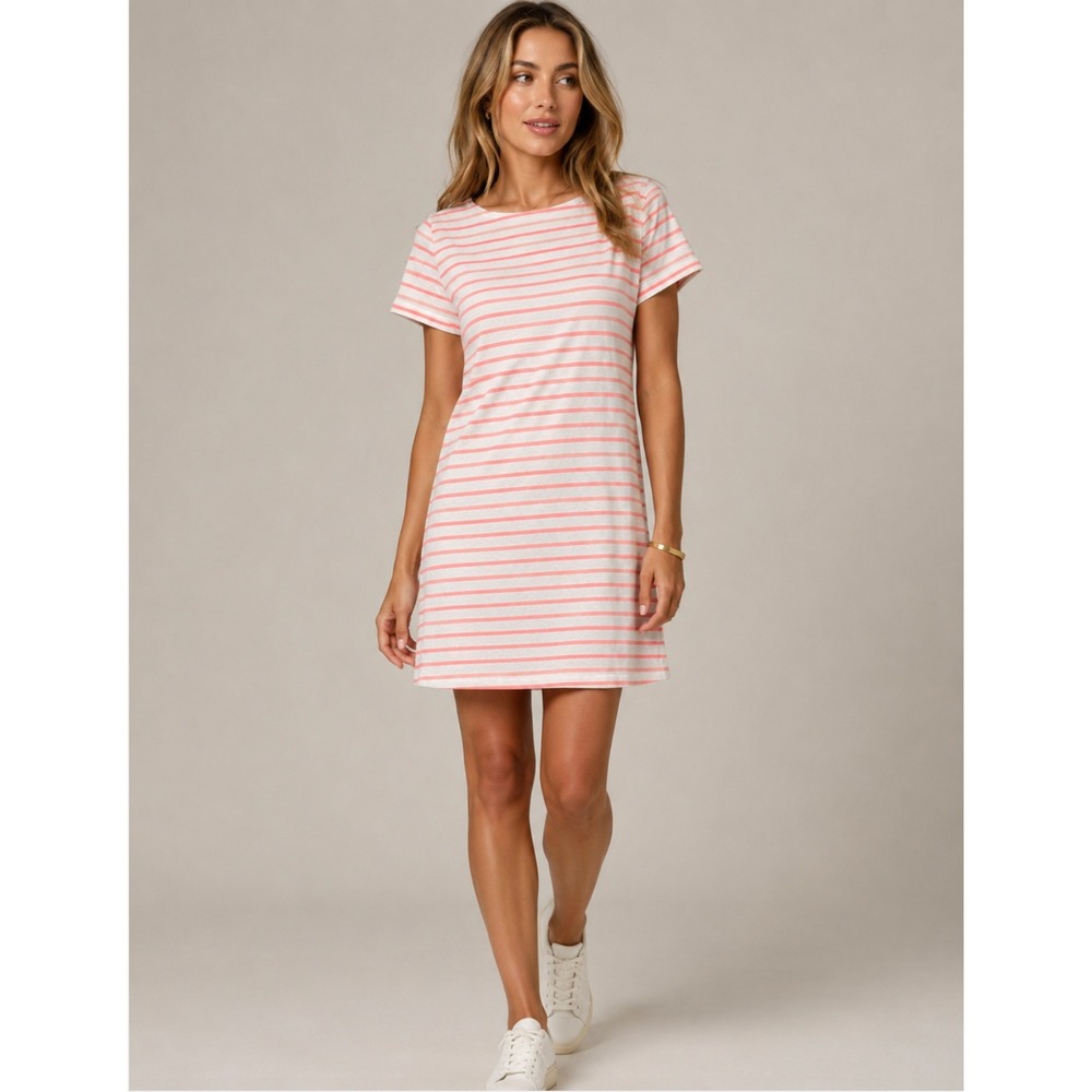 Joules T-Shirt Dress 10 Pink Stripe Premium Cotton Short Sleeve Nautical Preppy